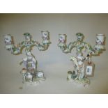 Pair of 19th Century continental porcelain figural twin light candelabra marked A.R.