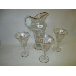 19th Century decanter and three matching glasses