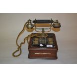 Mid 20th Century mahogany cased and metal mounted push button telephone by L.M.