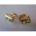 Pair of 18ct gold jade mounted cufflinks