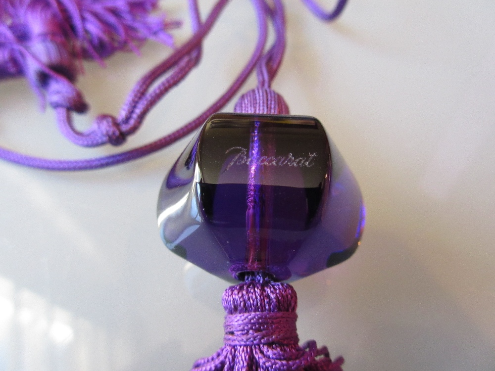 Baccarat mauve glass pendant on matching cord in original box with certificate - Image 2 of 2