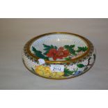 20th Century cloisonne bowl decorated with birds and flowers on a white ground,