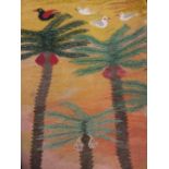 20th Century Kelim rug with a bird and floral design on orange and yellow ground together with