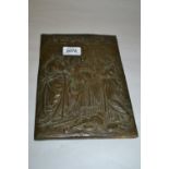 Heavy 19th Century rectangular bronze plaque depicting a group of classical figures surrounding a