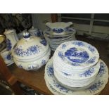 Sarreguemines blue and white transfer printed part dinner and coffee service decorated with flowers