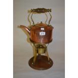 Arts and Crafts copper and brass mounted spirit kettle on stand