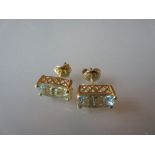 Pair of 14ct yellow gold rectangular aquamarine stud earrings