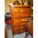 Continental kingwood inlaid and ormolu mounted six drawer narrow chest