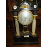 19th Century French ebonised parcel gilt and alabaster portico clock,