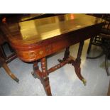 19th Century rosewood brass inlaid D-shaped fold-over baize lined card table,