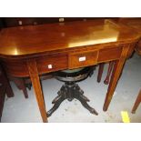 George III mahogany and inlaid D-shaped fold-over card table,