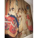 Large late 19th / early 20th Century framed woolwork picture, medieval scene with figures,