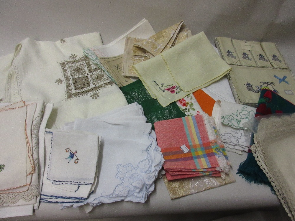 Quantity of various embroidered and other table linen