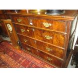 18th Century walnut chest of two short over three long drawers having brass swan neck handles,