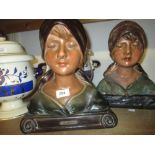 Two French painted plaster busts of girls