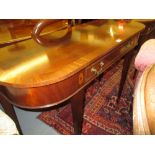 Pair of good quality reproduction mahogany and crossbanded D-shaped side tables,