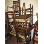 20th Century oak dining room suite comprising: set of six ladder back chairs (four plus two) and