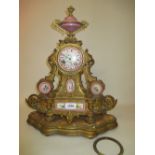 19th Century French gilded spelter and porcelain mounted mantel clock,