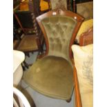 Victorian walnut and button upholstered low seat nursing chair