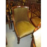 19th Century oak bow back library chair with drop-in overstuffed seat, raised on turned, reeded,