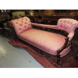 Edwardian rosewood floral marquetry inlaid drawing room sofa raised on turned supports with pink
