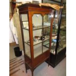 Edwardian mahogany display cabinet with a single bar glazed door with inlaid and painted decoration