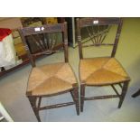 Pair of 19th Century painted side chairs with rush seats