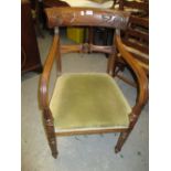 Set of eight late Regency mahogany dining chairs with carved rail backs with overstuffed seats,