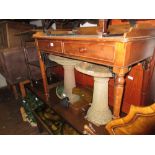 Late 19th Century / early 20th Century mahogany two drawer side table having galleried top,