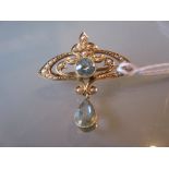 15ct Gold aquamarine and seed pearl set pendant / brooch