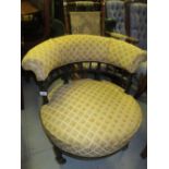 Late Victorian ebonised and upholstered tub shaped chair on square tapering supports