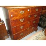 Figured walnut crossbanded and chevron inlaid straight front chest,