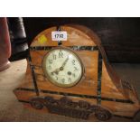 French Art Deco yellow marble mantel clock (a/f)