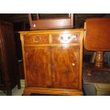 Reproduction yew wood side cabinet with two drawers above two cupboard doors