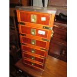 Miniature yew wood and brass bound six drawer table top chest in campaign style,