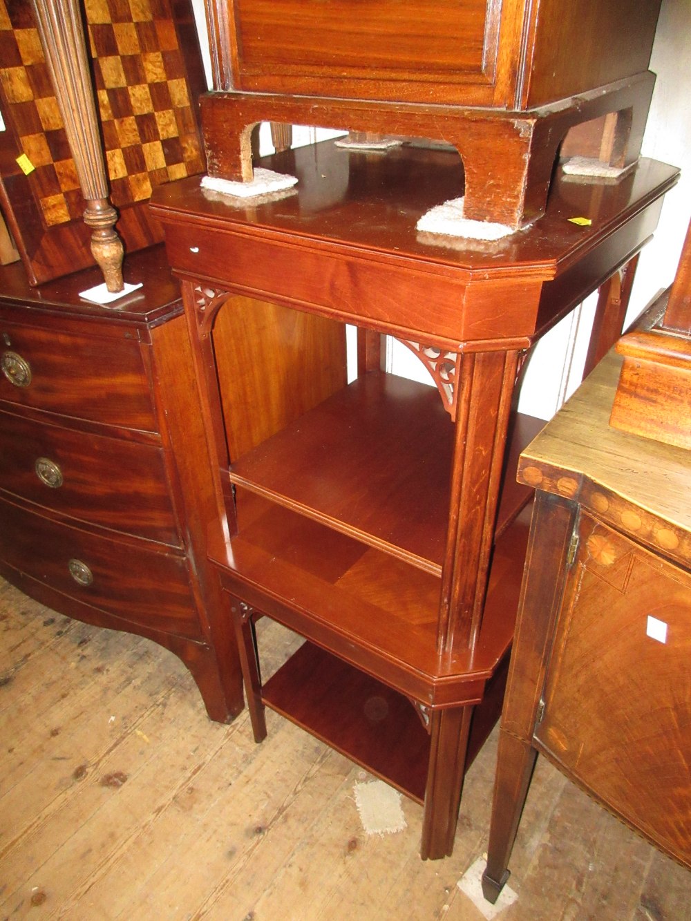 Pair of reproduction mahogany lamp tables