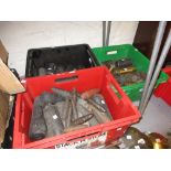 Three boxes containing a large quantity of various longcase and other clock weights