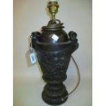 19th Century dark patinated bronze lamp base decorated with a continuous scene of gambolling putti,