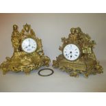 19th Century french gilded spelter two train figural mantel clock (a/f) together with another