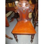 Victorian mahogany hall chair with carved panel back together with a small oak rectangular