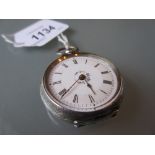 Continental silver floral engraved fob watch with enamel dial