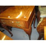 Good quality reproduction burr walnut and crossbanded two drawer side table,