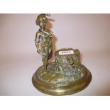19th Century polished bronze figural inkwell / pen stand