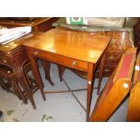 Small George III fruitwood and black line inlaid side table with a single drawer on square tapering