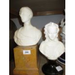 Small carved marble bust (a/f) with associated simulated marble plinth together with a modern