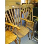 Pair of 19th Century Windsor type kitchen elbow chairs