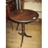 19th Century oak and pine circular pedestal table with turned decoration and splayed supports