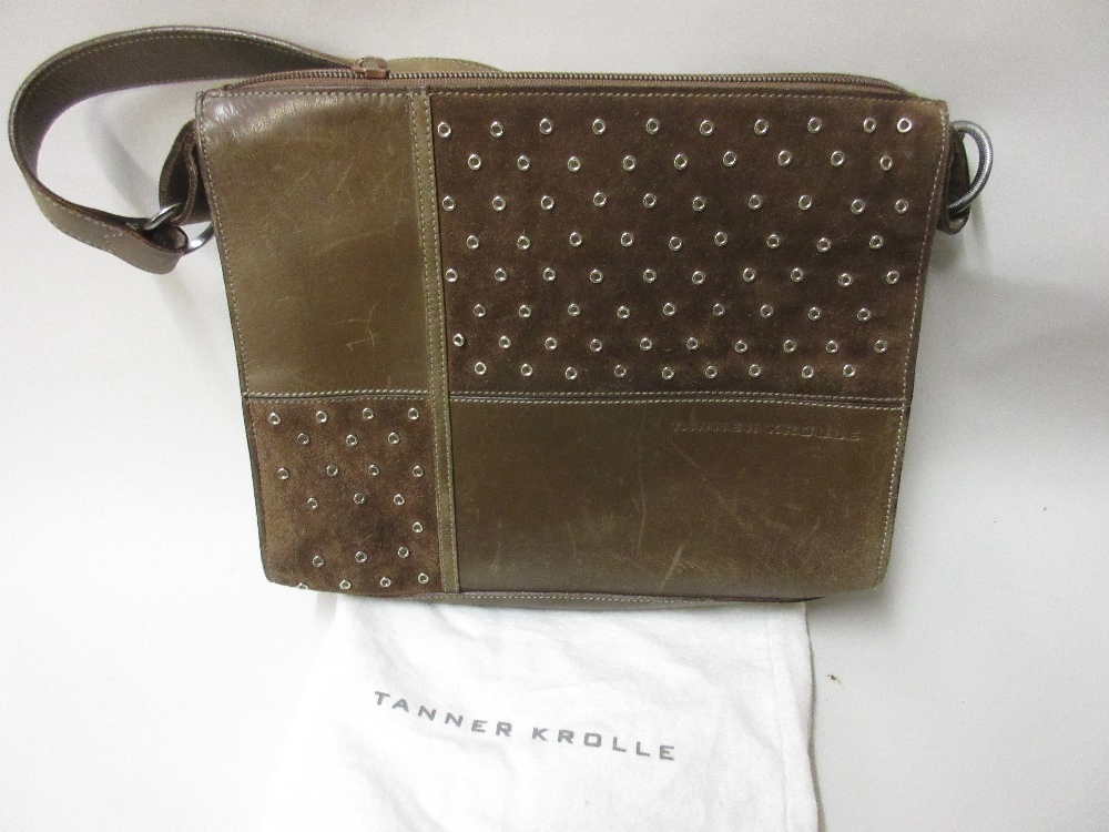 Tanner Krolle brown leather and suede handbag with shoulder strap (a/f) with dust bag