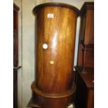 Walnut circular pot cupboard with marble inset top,