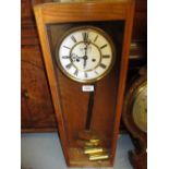 Oak cased Vienna style wall clock with enamel dial,